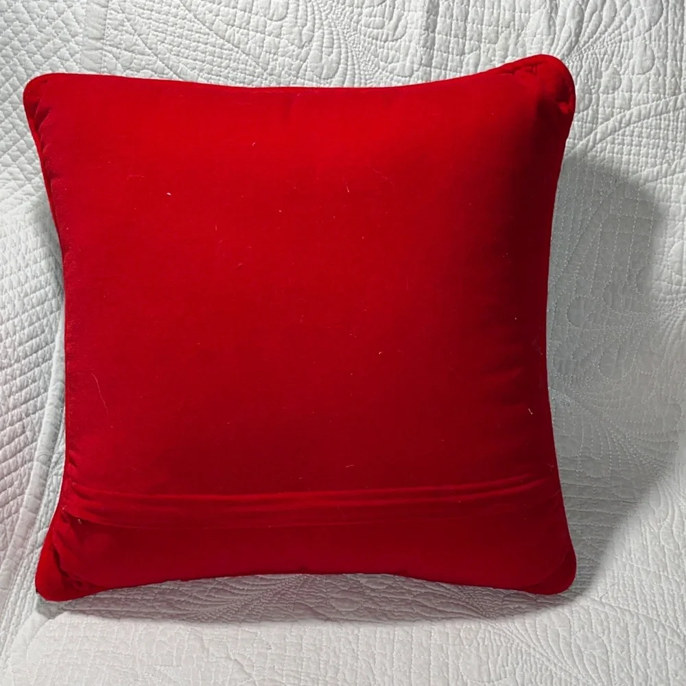 Christmas Angel Musical Instrument Pillow WOOL NEEDLEPOINT, RED velvet 14 x 14